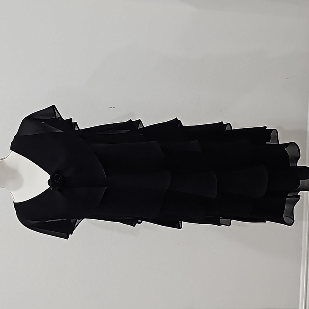 KS Collection Chiffon Tiered Evening Dress V-Neck Black Size 12